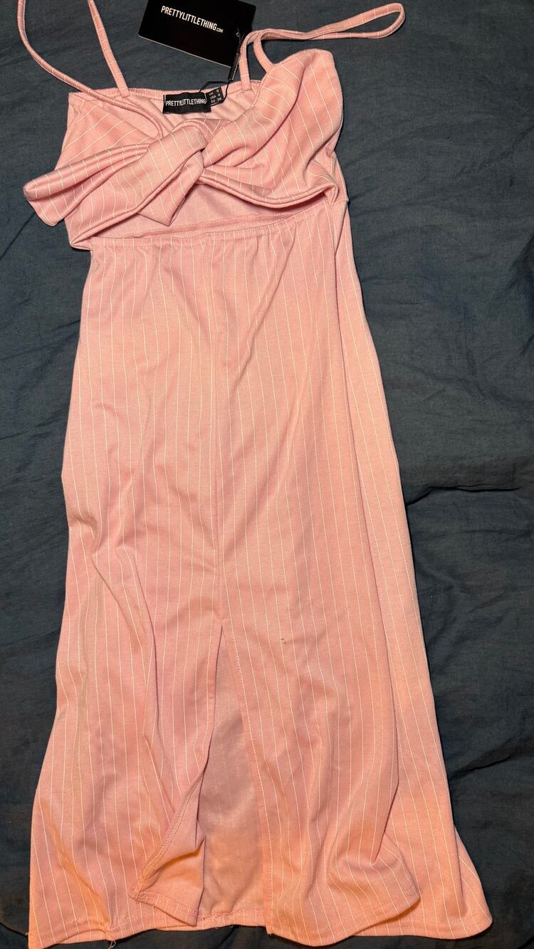 NWT PrettyLittleThing Pink Stripe Tie Front Midi Dress Size S